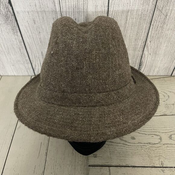 VINTAGE HOPKINS FIFTH AVENUE BROWN WOOL TWEED FEDORA HAT MEN'S M 7 - 7.5 - Picture 1 of 8